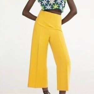 Zara Women's High Waisted Wide-Leg Yellow Culottes Pants with Side Hidden Zipper